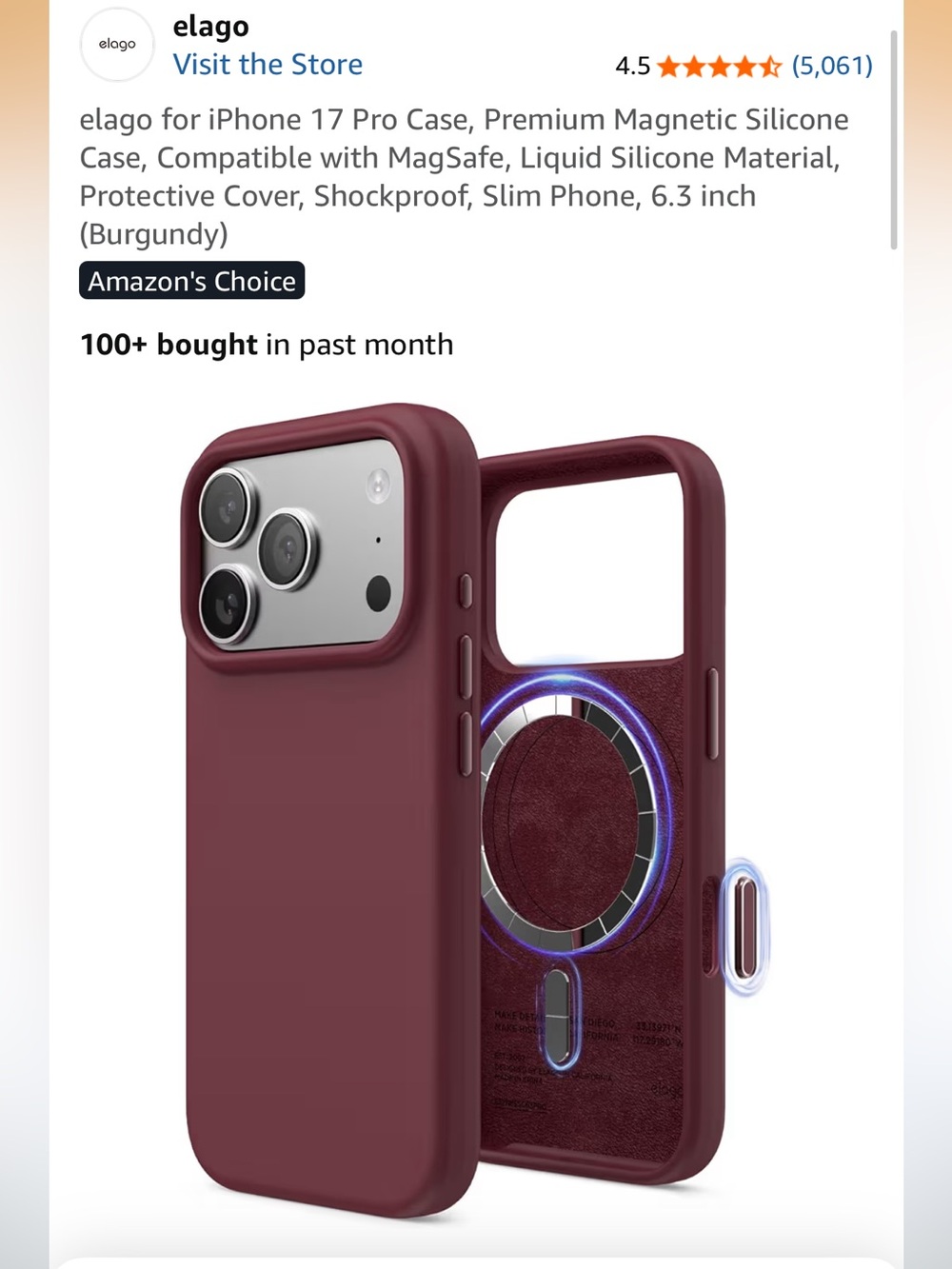 ELAGO iPhone 17 Pro Premium Silicone MagSafe Case - Burgundy